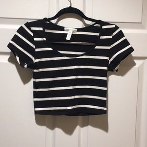 Black & White Striped Crop Top